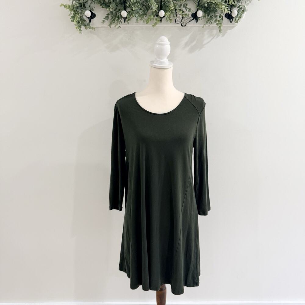 Garnet Hill Stretch Tencel 3/4 Sleeve Midi Dress Green Size M 193115